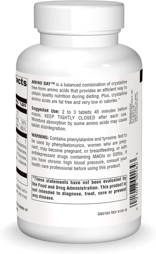 Source Naturals Amino Day - 20 Free Form Amino Acids Supports Quality Dieting During Nutrition - 120 Tablets