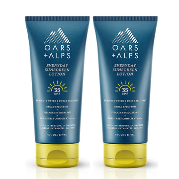 Oars + Alps Everyday SPF 35 Sunscreen Body Lotion, Infused with Aloe Leaf Juice and Vitamin E, Water and Sweat Resistant, 6 Fl Oz Each, 2 Pack