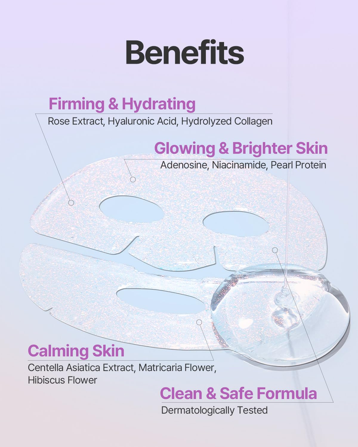 Petitfee Aura Quartz Hydrogel Face Mask Crystal Rose 30G*5Ea - Rose Facial Mask For Radiant Skin With Pearl Protein, Collagen, Hyaluronic Acid, Brighten & Supple Face, Hydrating, Soothing Skin