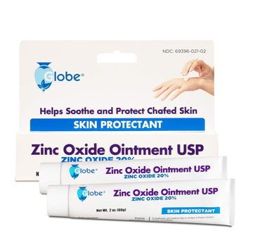 (2 Pack) Globe Zinc Oxide Ointment 20%, 2 Ounce Tube (Total 4 Oz) Advanced Skin Protection, For Diaper Rash, Relief From Poison Ivy, Sumac & Oak, Protects From Wetness, Protects Chafed Skin