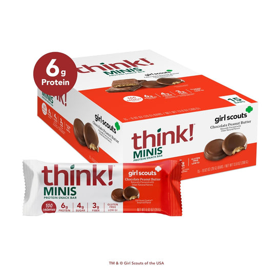 Think! Minis Protein Snack Bars, Gluten Free, Girl Scouts Chocolate Peanut Butter, 15 Count