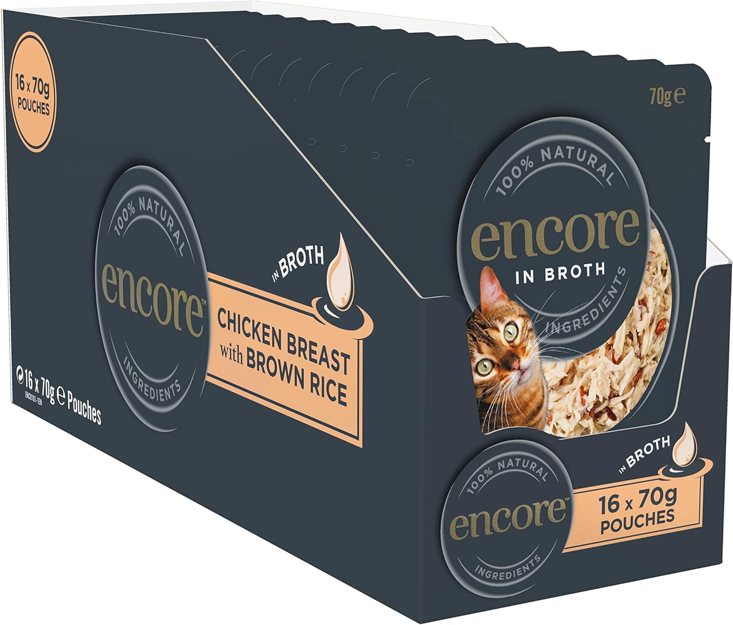 Encore 100 Percent Natural Cat Food, Pouch Chicken & Brown Rice in Broth 70g (16 x 70g Pouches)?ENCP8001