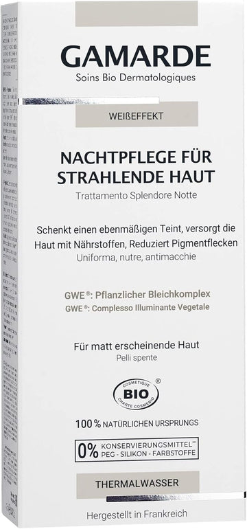 Gamarde Organic Cosmetics: White Effect Night Cream For Radiant Skin I Pigment Spot Brightening Night Cream With Vegetable Lightening Complex Gwe & Vitamin E I Face Cream For Women & Men I 40 Ml