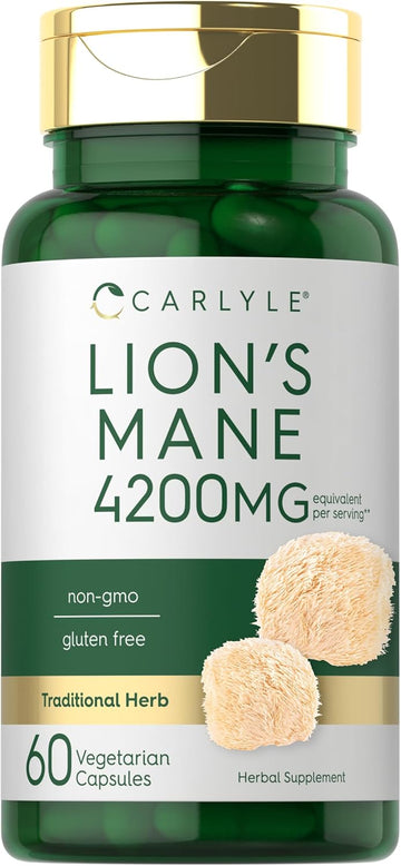 Carlyle Lions Mane Supplement Capsules | 4200Mg | 60 Count | Vegetarian, Non-Gmo & Gluten Free