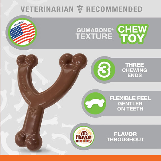 Nylabone Flexi Chew Wishbone Dog Chew Toy - Flexible Dog Toy For Moderate & Gentle Chewers - Flavor Medley, Wolf/Medium (1 Count)