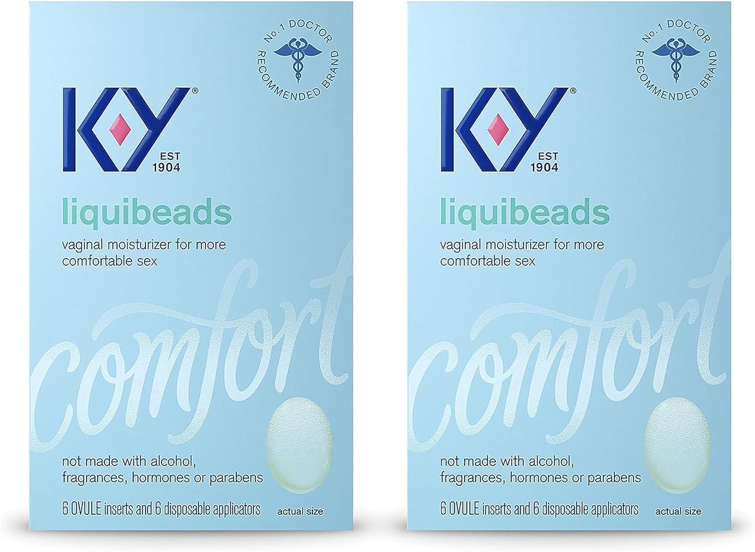 K-Y Liquibeads, Vaginal Moisturizer, Silicone-Based Formula, Safe To Use With Condoms, For Men, Women And Couples, 6 Ovules And Applicators (Pack Of 2)