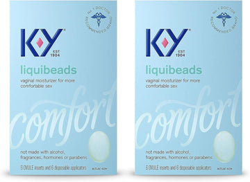 K-Y Liquibeads, Vaginal Moisturizer, Silicone-Based Formula, Safe To Use With Condoms, For Men, Women And Couples, 6 Ovules And Applicators (Pack Of 2)