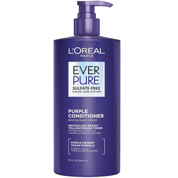 L’Oreal Paris Sulfate Free Brass Toning Purple Conditioner For Blonde, Bleached, Silver, Or Brown Highlighted Hair, Everpure, 23 Fl Oz (Packaging May Vary)