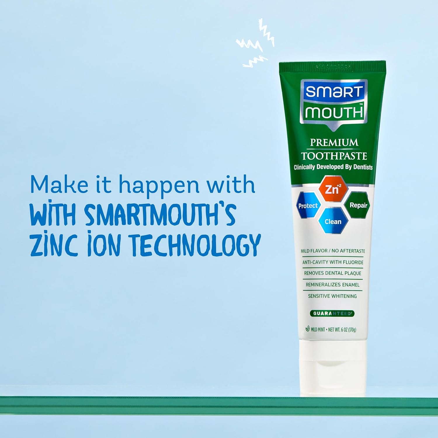 SmartMouth Premium Zinc Ion Toothpaste - Whitening Toothpaste with Fluoride - Refreshing, Anti-Cavity Toothpaste for Adults - Strengthens Enamel - Mild Mint Flavor, 6 oz (2 Pack) : Health & Household