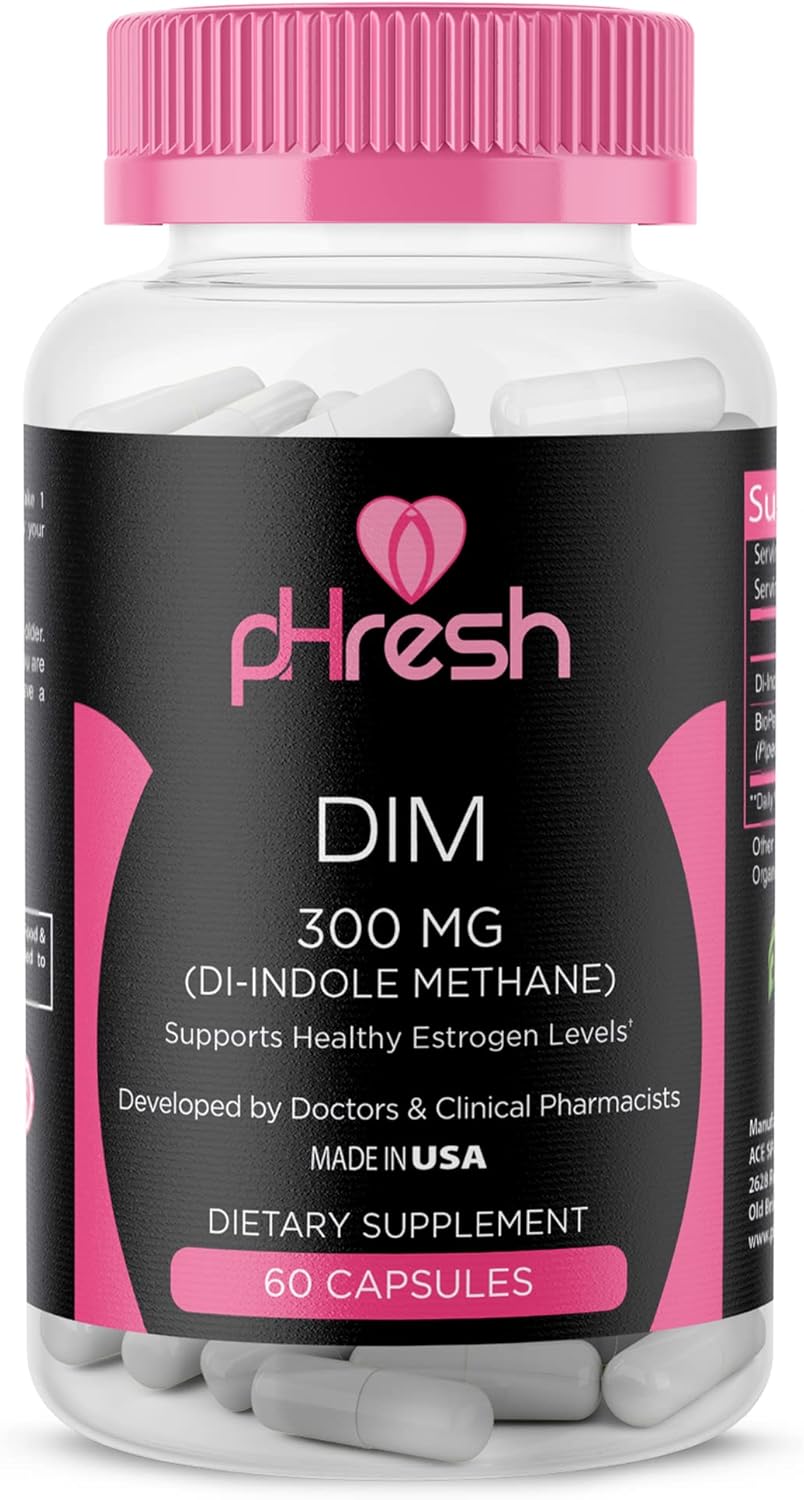 Phresh Dim Supplement - Women Estrogen Balance Support 300 Mg - Gluten-Free Diindolylmethane With Bioperine - Estrogen Supplement For Women And Men - Non-Gmo Hormonal Acne Supplements, Made In The Usa