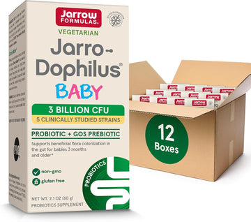 Jarrow Formulas Jarro-Dophilus Baby Probiotic + Gos Prebiotic, Dietary Supplement, Gut Support For Babies, 2.1 Oz Powder, 60 Day Supply (Pack Of 12)