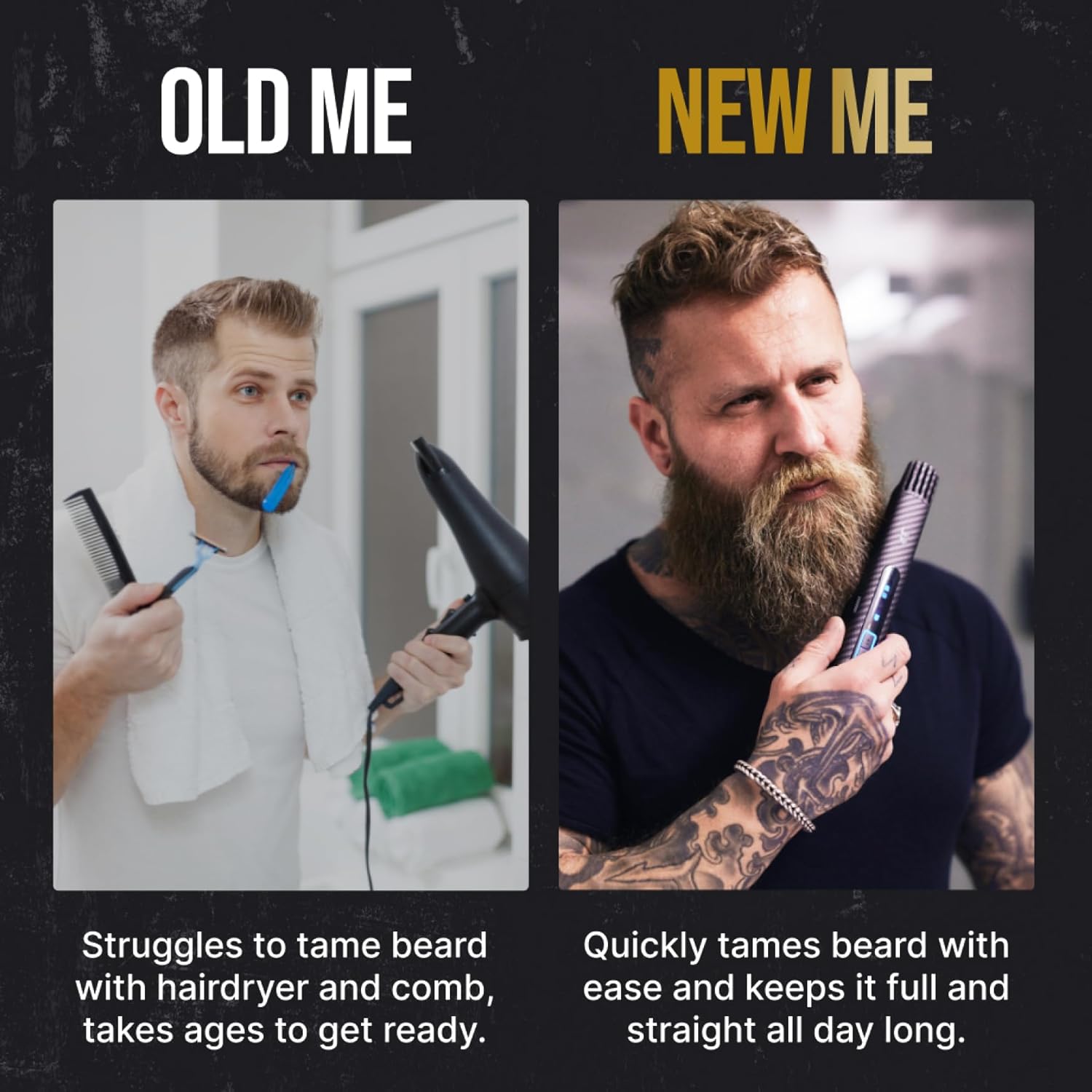 The Beard Struggle Carbon X - Heated Beard Brush + Beard Straightener For Men - Cordless Beard Brush & Straightening Comb - Rechargeable, 3 Heat Settings, Micro-Fibre Protective Sleeve Included : Beauty & Personal Care