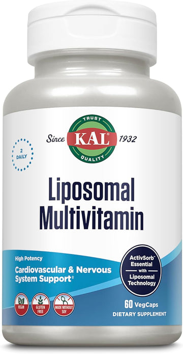 Kal Liposomal Multivitamin - High Potency Liposomal Vitamin C, D-3, And More - Men And Women Multivitamin For Cardiovascular And Nervous System Support - 30 Servings, 60 Vegcaps