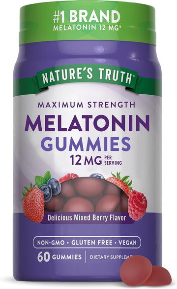 Nature'S Truth Melatonin Gummies | 12Mg | Mixed Berry Flavor | Vegan, Non-Gmo & Gluten Free Supplement