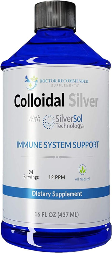 Colloidal Silver Liquid - 12 PPM Premium Silver Solution, 60 MCG Per Serving, All Natural, Vegan Immune System Support, Ionic Silver Water Daily Mineral Supplement 16 Fl oz, 96 Servings