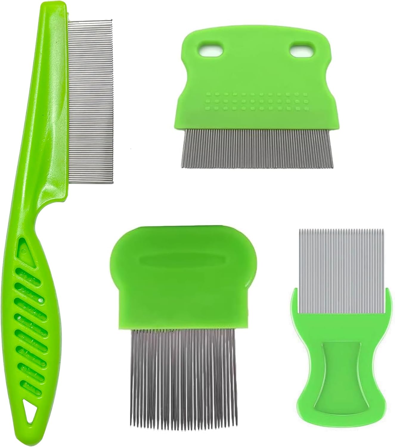 Hmfmdy 4Pcs Nit Combs, Double Sided Lice Combs Set, Metal Teeth Tooth Hair Comb, Flea Lice Removal Comb, Head Lice Combs For Nit Treatment Nitty Gritty Nit Comb For Adults/Kids/Dogs/Cats/Pets-Red