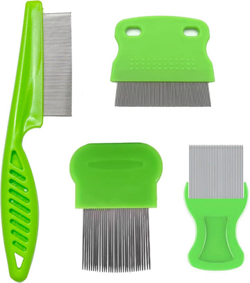 Hmfmdy 4Pcs Nit Combs, Double Sided Lice Combs Set, Metal Teeth Tooth Hair Comb, Flea Lice Removal Comb, Head Lice Combs For Nit Treatment Nitty Gritty Nit Comb For Adults/Kids/Dogs/Cats/Pets-Red