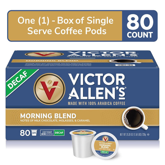 Victor Allen'S Coffee Decaf Morning Blend, Light Roast, 80 Count, Single Serve Coffee Pods For Keurig K-Cup Brewers