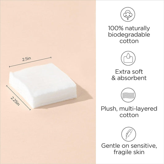 Diane Multi-Layer Cotton Facial Square Pads, 100 count, 100% Pure Cotton, Hypoallergenic, Biodegradable, Strong and Durable Makeup and Nail Polish Removal Wipes