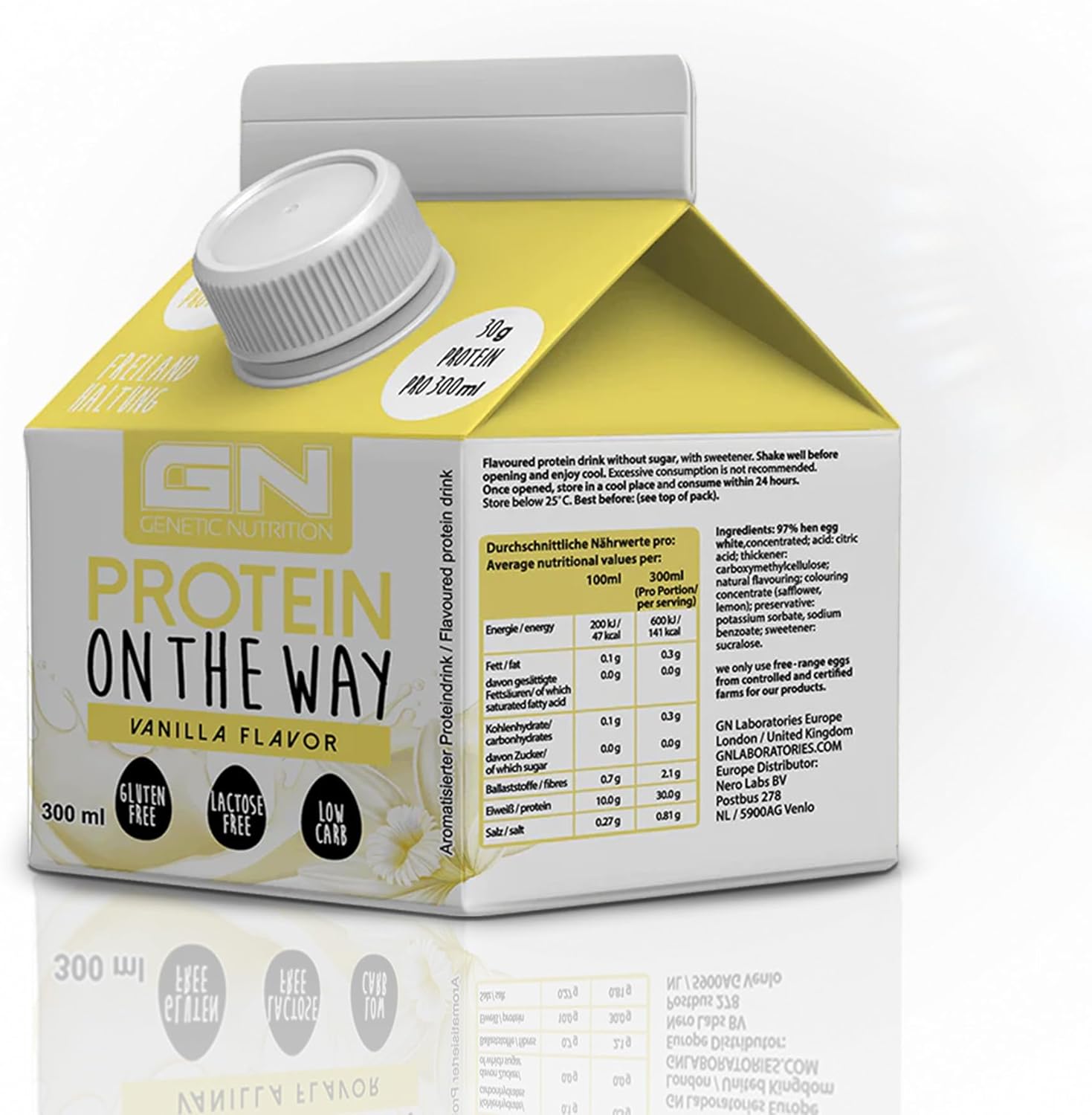 Gn Laboratories Protein On The Way (6 X 300 Ml Vanilla) - Practical Lactose Celebration Egg Clear Protein Drink - Ideal For Muscle Building