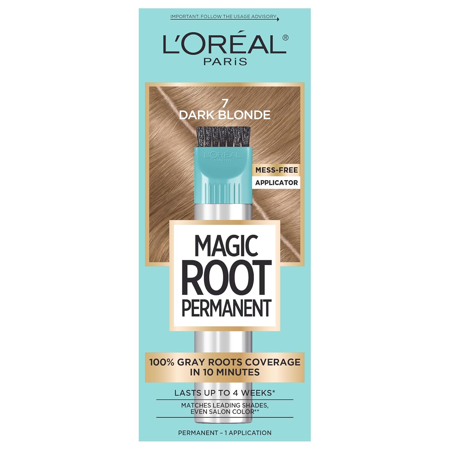 L'Oreal Paris Magic Root Rescue 10 Minute Root Hair Coloring Kit, Permanent Hair Color With Quick Precision Applicator, 100 Percent Gray Coverage, 7 Dark Blonde, 1 Kit (Packaging May Vary)