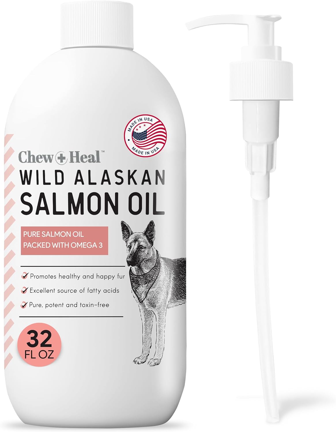 Pure Wild Alaskan Salmon Oil For Dogs - 32 Oz. - Pump Cap Bottle - Contains Omega-3 And 6, Vitamin D, Epa, And Dha For Healthy Skin And Coat - Toxin Free