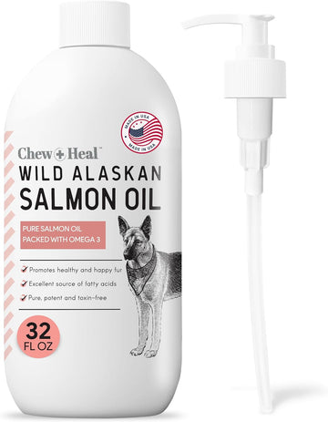 Pure Wild Alaskan Salmon Oil For Dogs - 32 Oz. - Pump Cap Bottle - Contains Omega-3 And 6, Vitamin D, Epa, And Dha For Healthy Skin And Coat - Toxin Free