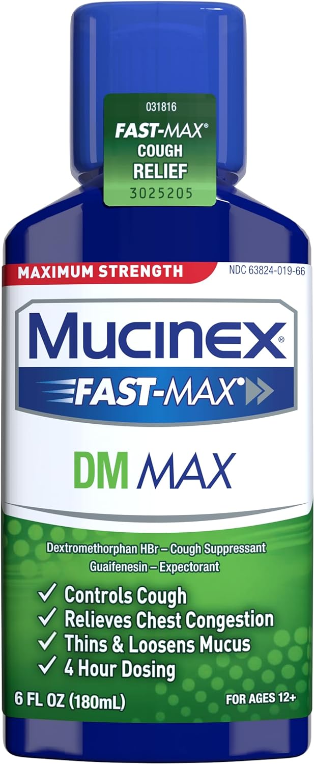 Mucinex DM Max Liquid Cough & Cold Medicine – Adults – Expectorant & Cough Suppressant – Relieves Mucus, Chest Congestion & Cough