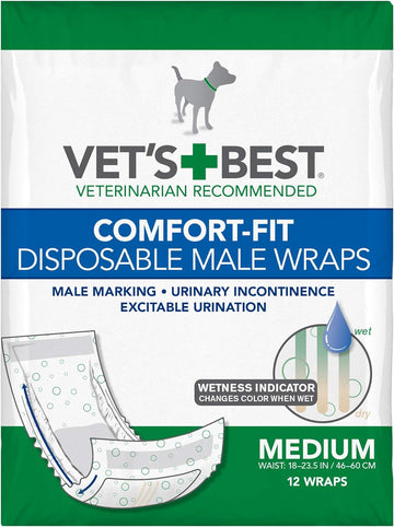 Vet's Best Comfort Fit Disposable Male Dog Diapers | Absorbent Male Wraps with Leak Proof Fit | Medium 12 Pack?3165810450