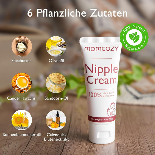 Momcozy 100% Natural Nipple Cream, Vegan Lanolin-Free Nipple Balm, Soothing Cream For Sore, Cracked Nipples, Breastfeeding Essentials For Nursing & Pumping Moms, 1.41 Oz