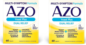 Azo Yeast Plus Dual Relief Tablets, Yeast Infection And Vaginal Symptom Relief, Relieves Itching & Burning, 60 Count (Pack Of 2)