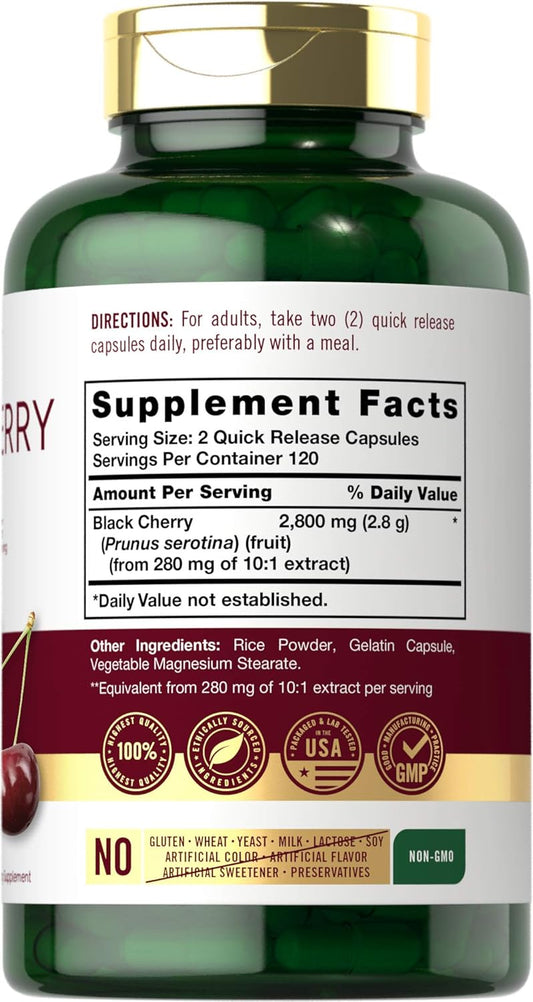 Carlyle Black Cherry Extract Concentrate 2800 Mg | 240 Capsules | Non-Gmo And Gluten Free Formula | Prunus Serotina Supplement