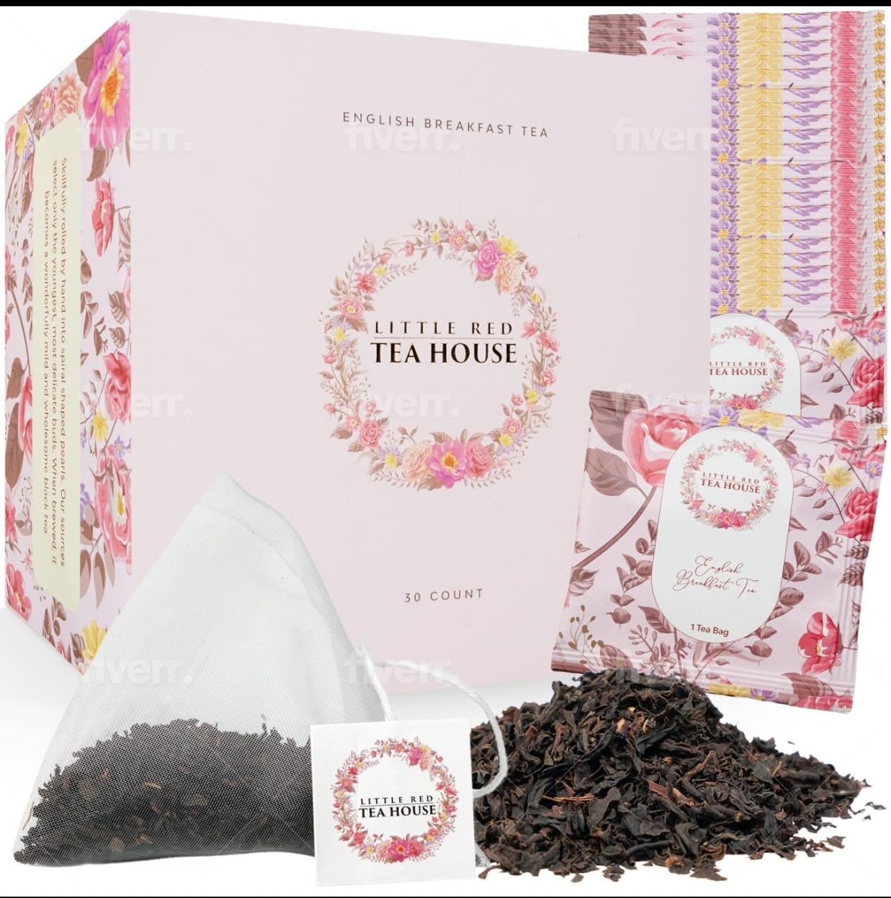 Little Red Tea House English Breakfast Tea For Health & Wellness | Black Tea Bags | Pyramid Tea Infusers Presentation Box Tea Gift Set | For Tea Lovers Tea Party Favors – 30 Sachets