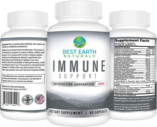 Best Earth Naturals Immune Support Supplement - Multi Vitamins For Adults With Vitamin C 30Mg, Vitamin E 30 Iu, Turmeric, Mushroom, Garlic Supplement & More - 60 Capsules