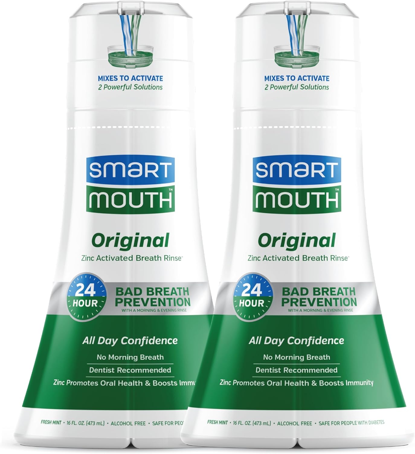 Smartmouth Original Activated Mouthwash - Adult Mouthwash For Fresh Breath - Oral Rinse For 24-Hour Bad Breath Relief With Twice Daily Use - Fresh Mint Flavor, 16 Fl Oz (2 Pack)