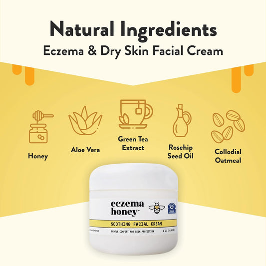 Eczema Honey Soothing Facial Cream - Eczema Lotion For Face, Eyelids, Lips, And More - Natural Dry Skin Repair (2 Oz)