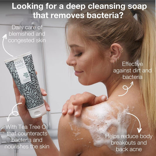 Australian Bodycare Body Wash 200 ml | Shower Gel with Tea Tree Oil for skin, Foot wash - Daily care Relieve spots, pimples, Athlete’s Foot, Ringworm, Fungus, Jock Itch, Acne, Body Odor & smelly feet