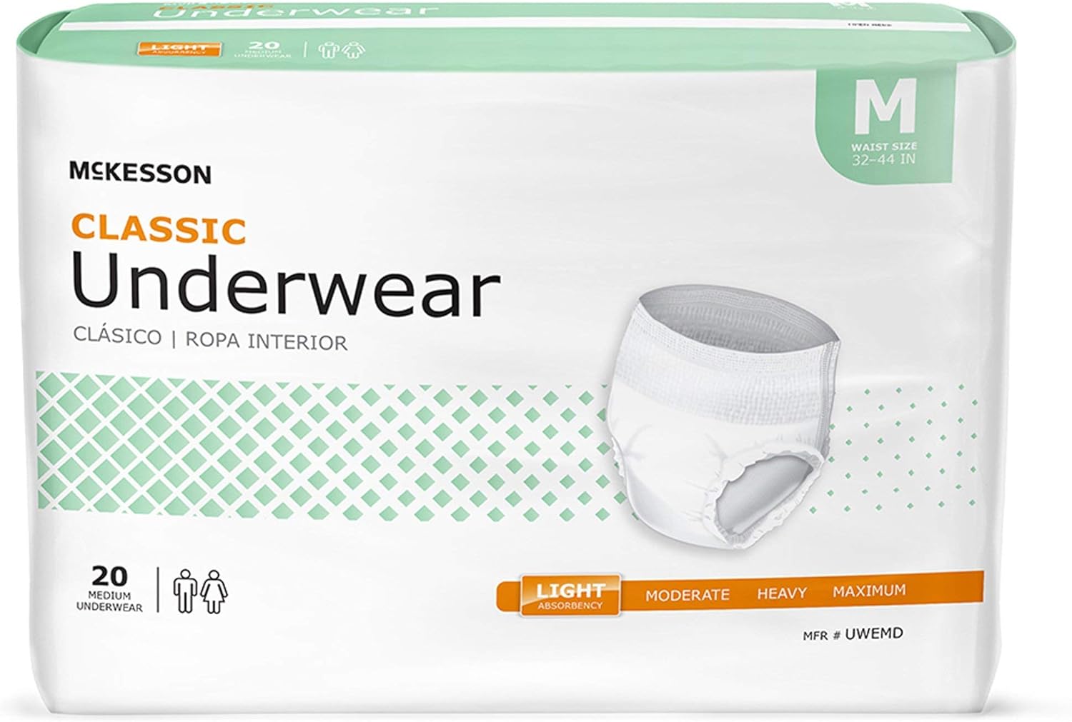 McKesson Classic Underwear, Incontinence, Light Absorbency, Medium, 20 Count