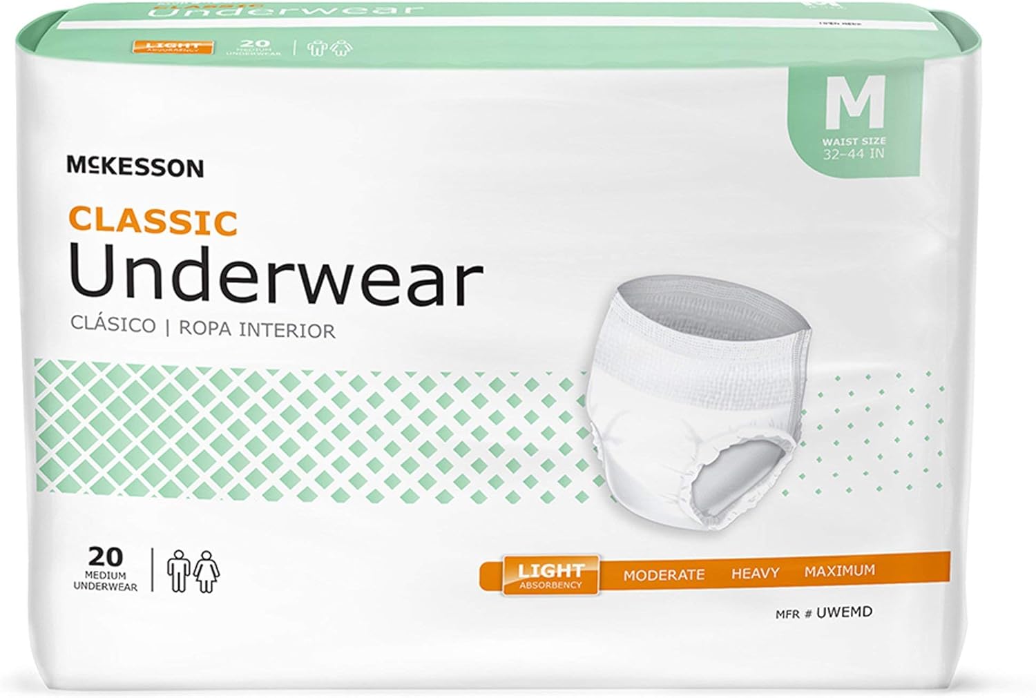 Mckesson Classic Underwear, Incontinence, Light Absorbency, Medium, 20 Count