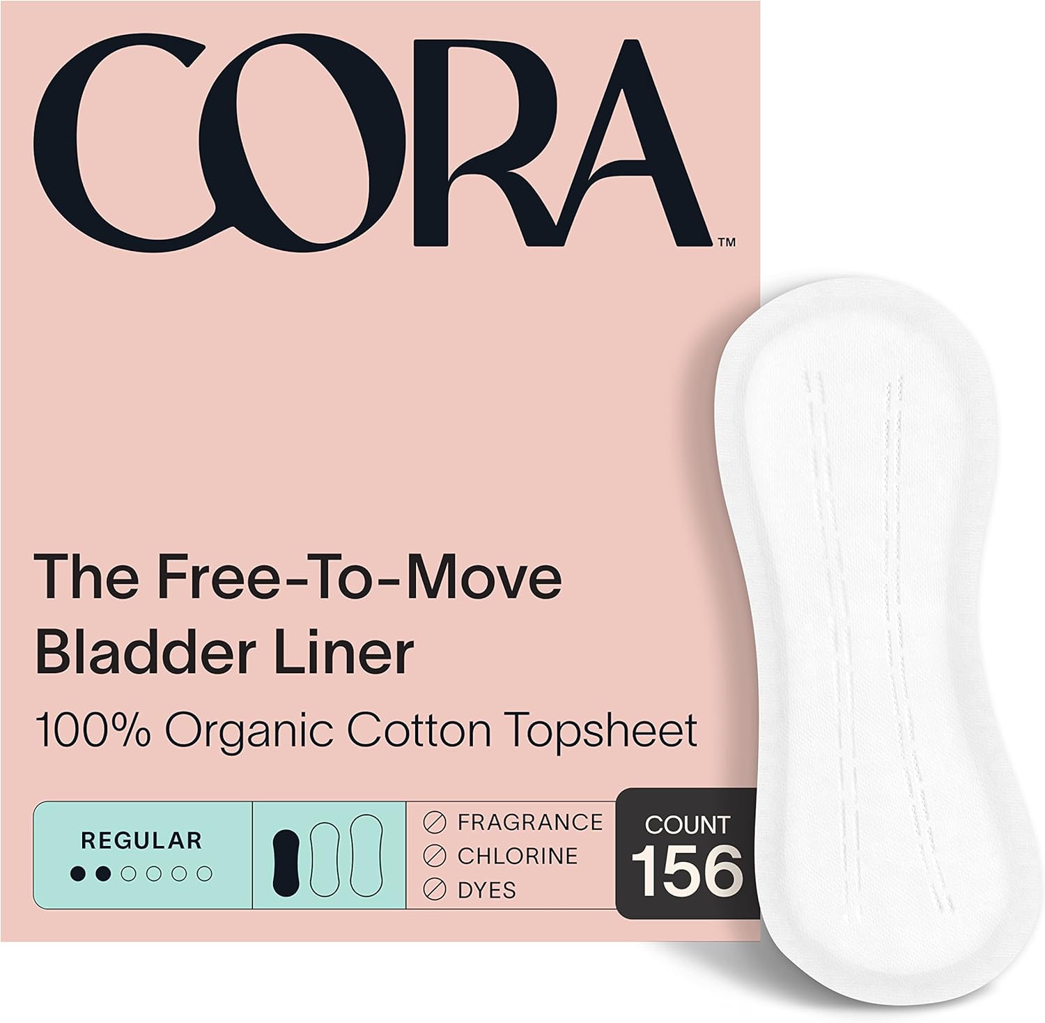 Cora Ultra Thin Organic Bladder Liners | Incontinence & Postpartum Pads For Women | Panty Liners For Bladder Leaks | Breathable Cotton (156 Regular Liners)