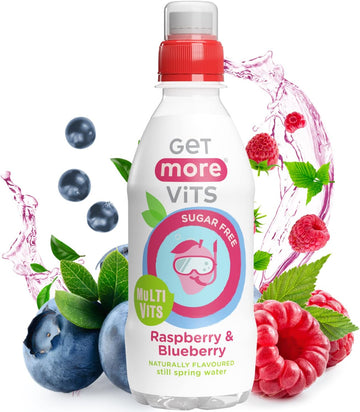 Get More Vits - Kids Multi Vits Raspberry & Blueberry Still Flavoured Spring Water (330Ml X12), Natural , Sugar-Free, Low-Calorie, Stronger Immune System, Healthy Bones, Teeth & Muscles, Vegetarian