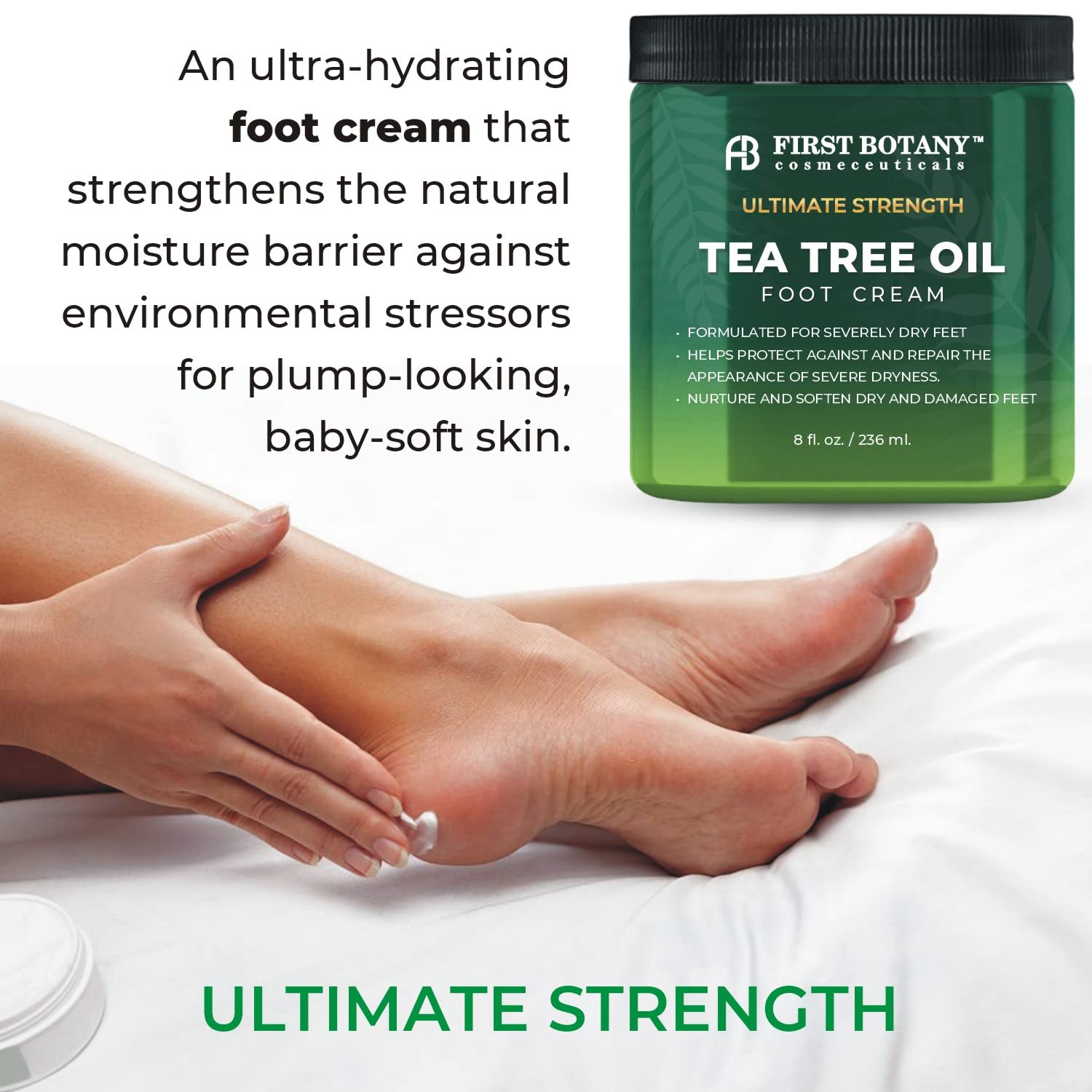 First Botany, Athletes Foot Cream with Tea Tree Oil, Aloe & Spearmint - Hydrates, Softens & Conditions Dry Cracked Feet, Heel and Calluses- Helps Soothe Irritated Skin - 8 oz : Beauty & Personal Care