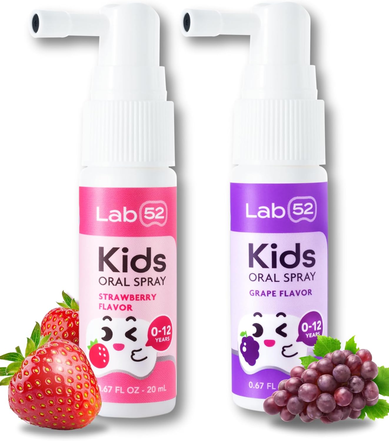 Lab52 Kids Oral Spray Duo Set, Toddler Toothpaste Helper For Cavity Repair And Fresh Breath, Children Anticavity With Fluoride Free For Newborn To Preschoolers, Xylitol (Strawberry & Grape)