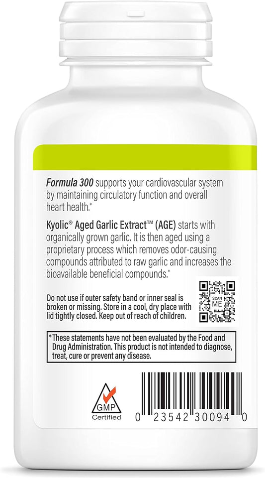 Kyolic Aged Garlic Extract Formula 300 Cardiovascular Health, Vegan, 360 Capsules