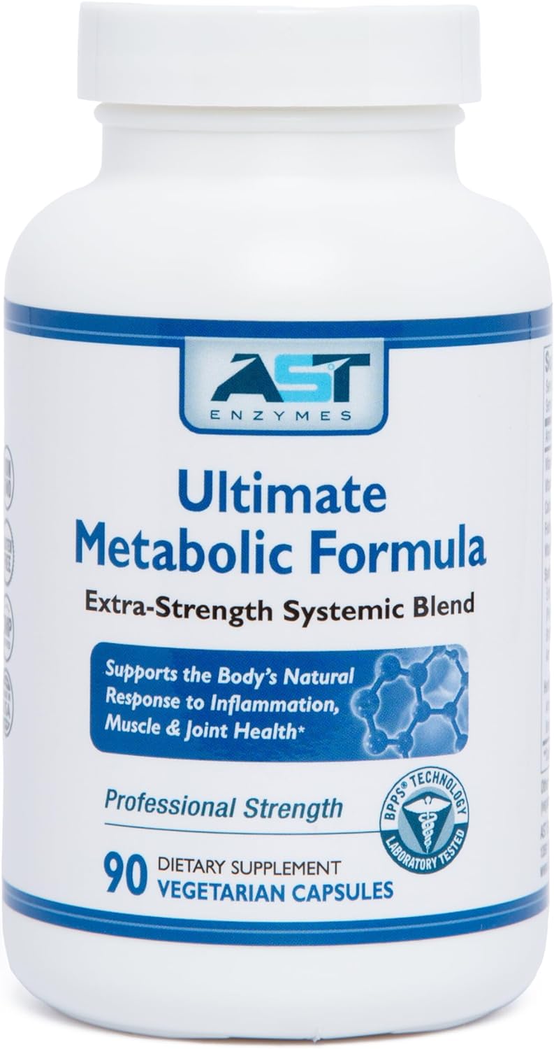 AST Enzymes Ultimate Metabolic Formula ? 90 Vegetarian Capsules ? Premium Natural Systemic Enzymes Formula ? Total Joint Support ? Contains Acid-Resistant Serrapeptase