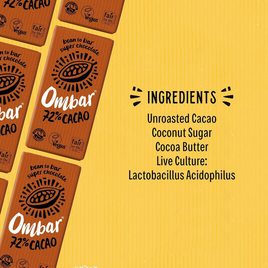 Vegan Chocolate Bar - Ombar 72% Dark Chocolate (35G X 10 Bars) - Organic Fair Trade Chocolate - Dairy And Gluten Free - Raw Cacao