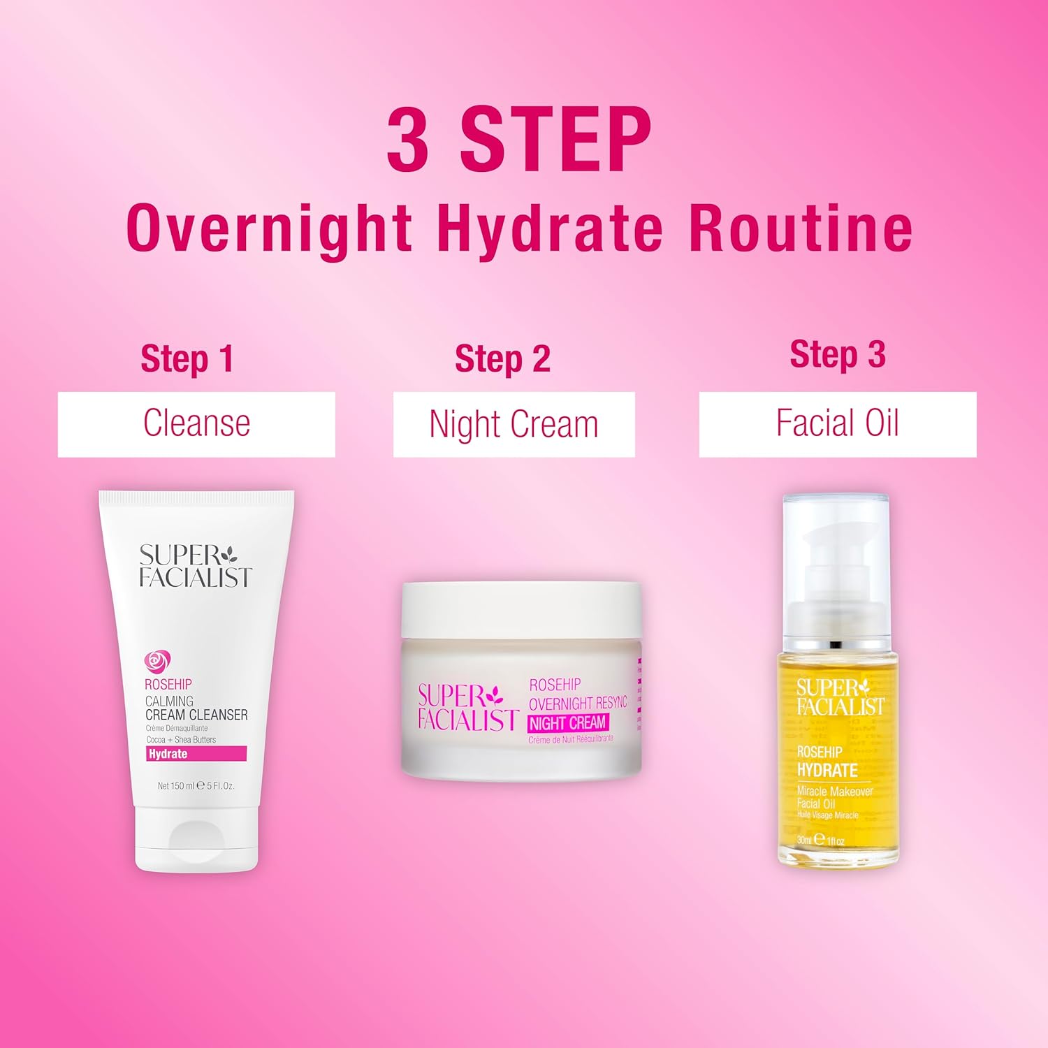 Super Facialist Rosehip Overnight Resync Night Cream - Sleepsmart Complex, Moisturiser To Replenish & Rejuvenate Skin With Rosehip Oil, Shea Butter, Gentle Face Care, Vegan Friendly, 50Ml