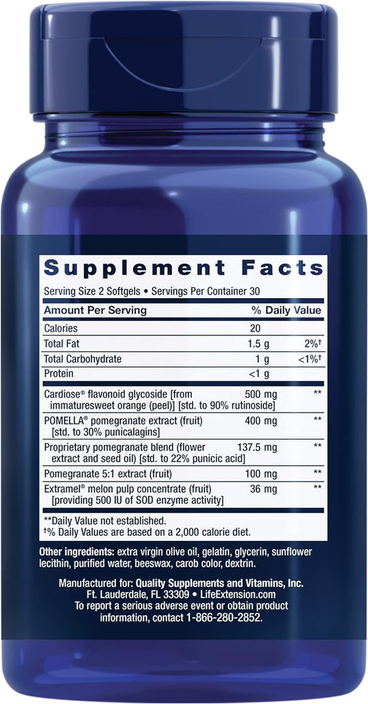 Life Extension Endothelial Defense Pomegranate Plus – Pomegranate Seed, ower And Fruit Extract Formula Supplement for Heart and Endothelial Health – Gluten-Free, Non-GMO – 60 Softgels