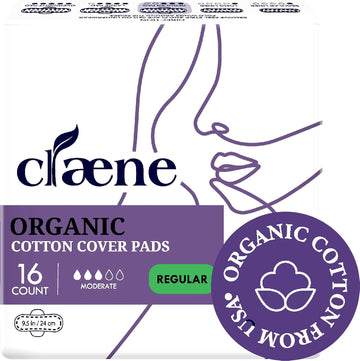 Organic Cotton Cover Pads, Cruelty-Free, Menstrual Overnight Sanitary Pads for Women, Unscented, Breathable, Vegan, Organic Pads, Natural Sanitary Napkins with Wings (Regular, 16 Count)