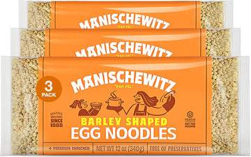 Manischewitz Barley Shaped Enriched Egg Noodles, 12 OZ (Pack of 3) Makes a Great Homestyle Farfel, No Preservatives, Low Sodium